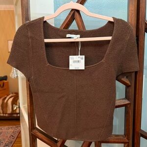 American Eagle Outfitters Brown Square Neck Knit Tee